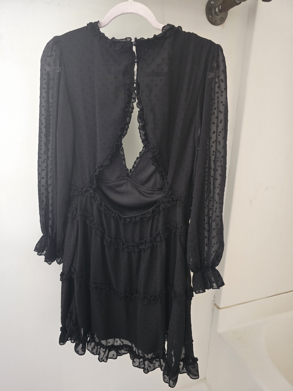 Black V-Neck Ruffle Mini Dress - Picture 2 of 2